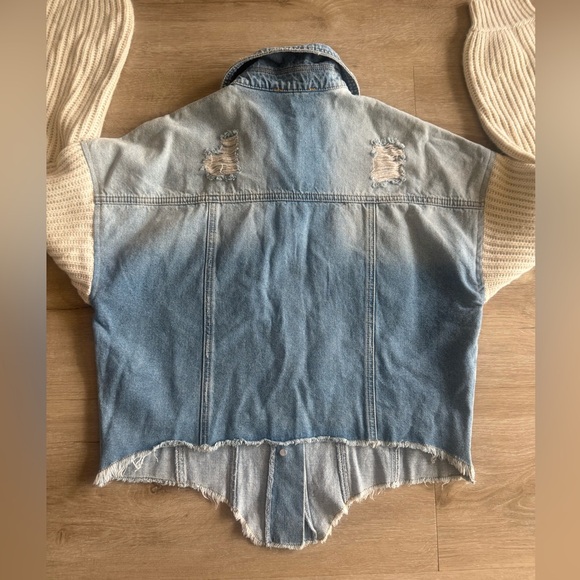 Essue mixed media sweater denim jacket SZ S - Picture 8 of 9